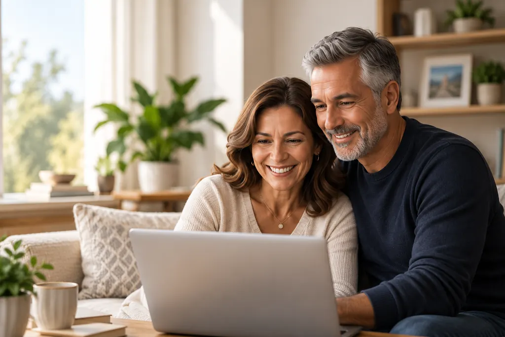 Pareja revisando información en su computadora