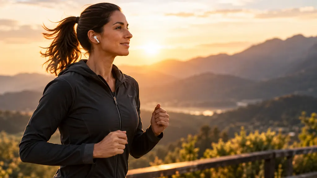 Mujer corriendo al atardecer en la montaña