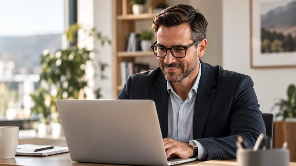 Profesional revisando opciones en su computadora