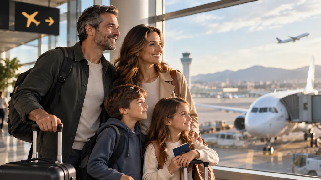 Familia en el aeropuerto antes de viajar