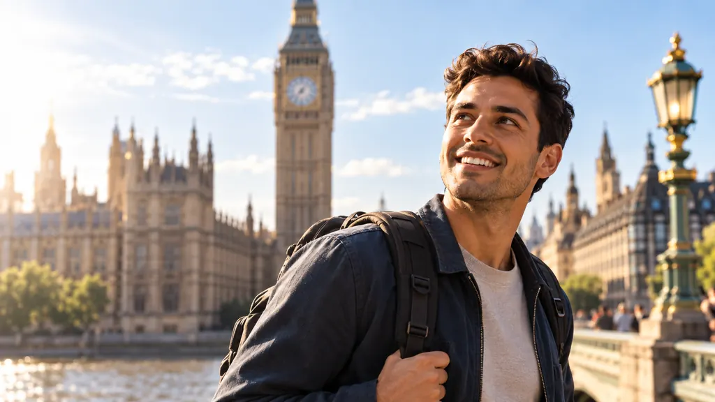 Viajero sonriendo en Londres