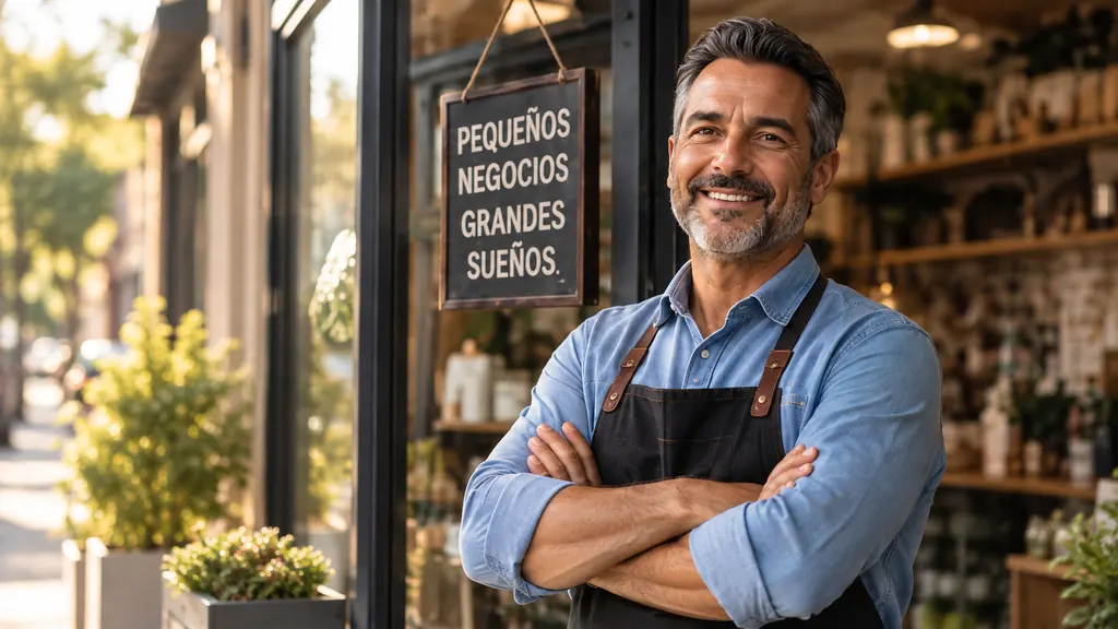 Dueño de un pequeño negocio en la puerta de su tienda