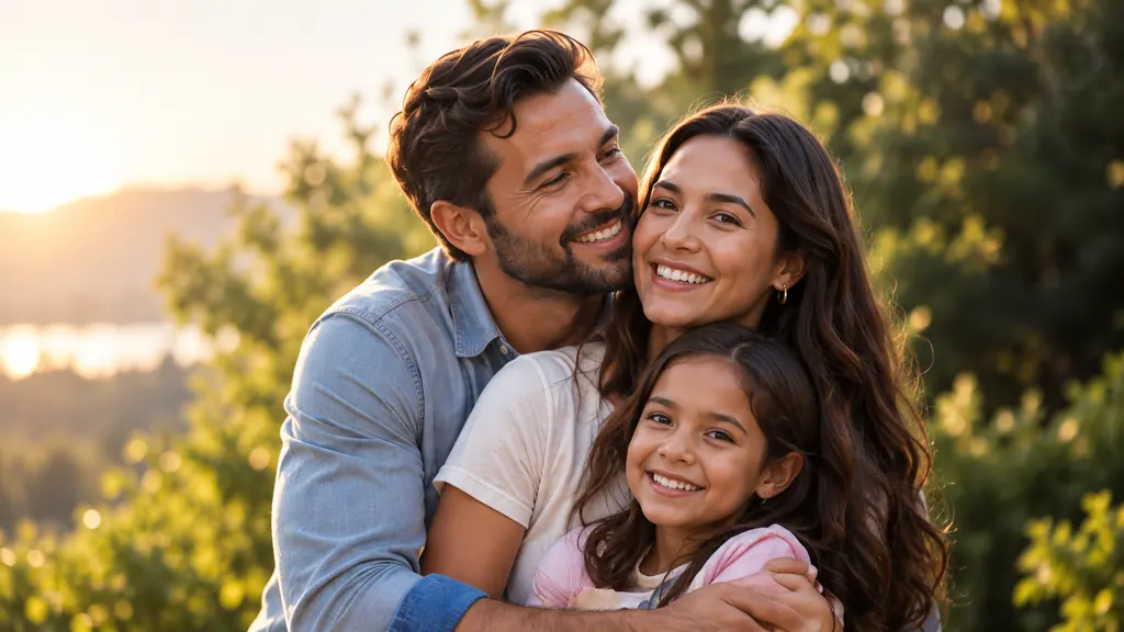 Familia sonriendo al aire libre