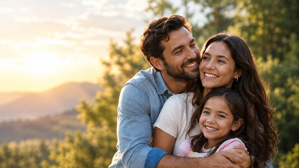 Familia abrazada al aire libre