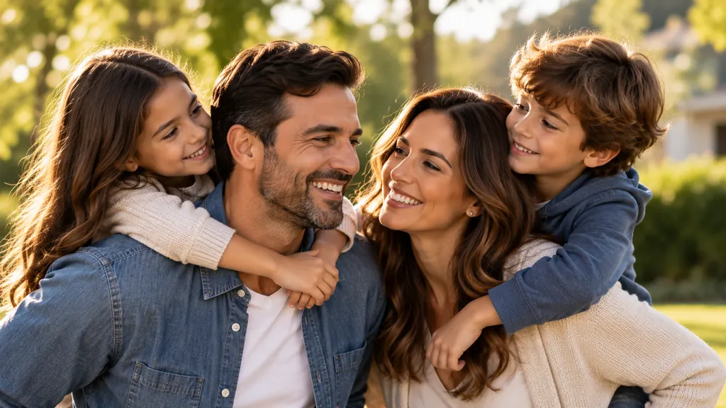 Familia abrazada en casa